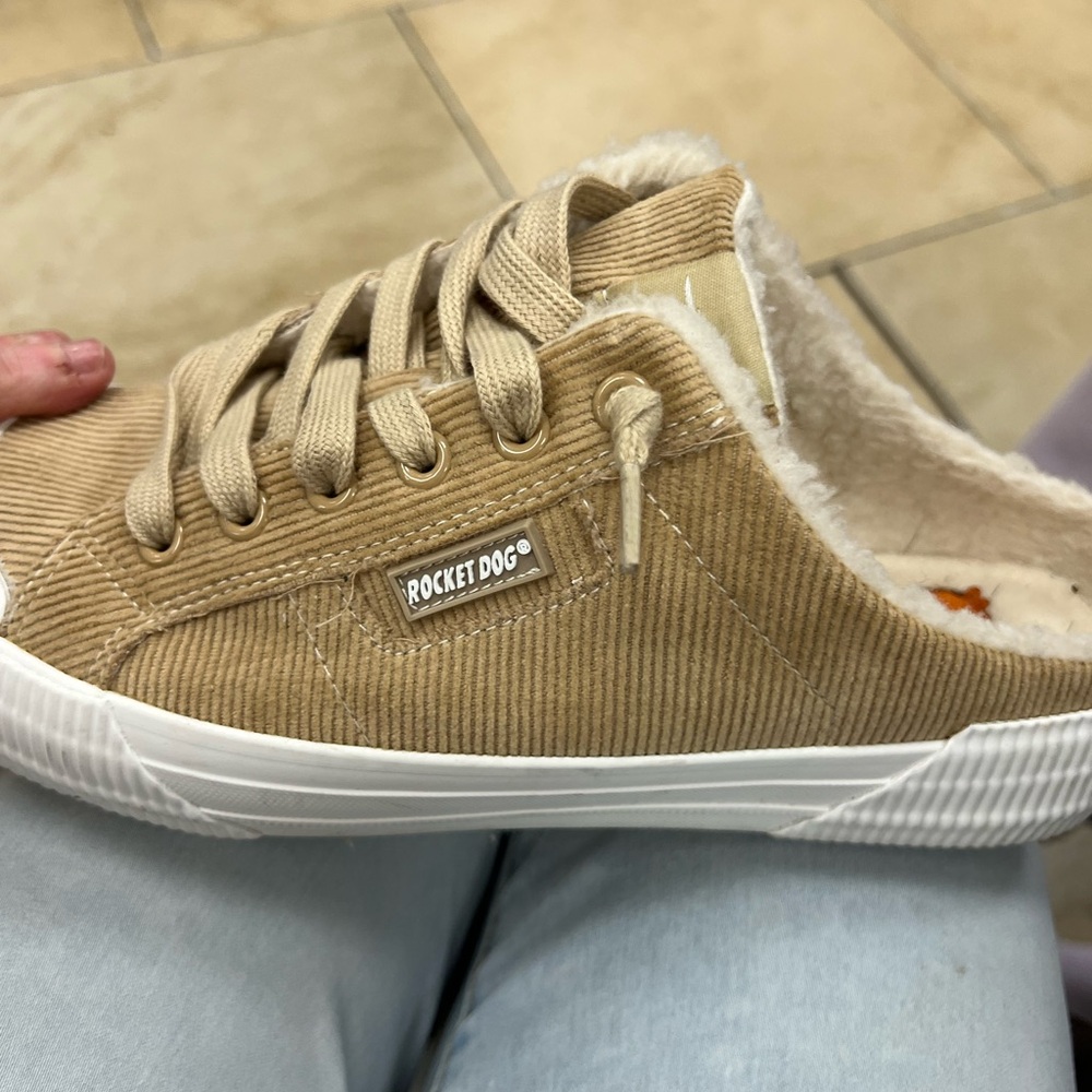 Rocket Dog Beige Corduroy Slip-On Sneaker with Faux Shearling